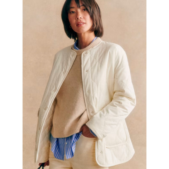 Sézane Sezane Farel Off White Ecru Oversized Quilted Cotton Jacket, size 42/XL - Picture 1 of 11